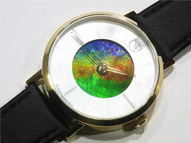 アンモライト腕時計 メンズ 革ベルト バージョン 文字盤 に ナチュラル アンモライト を配した ハイク..