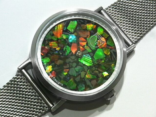 アンモライト腕時計 メンズ ステンレス ベルト バージョン 文字盤 に モザイク状 アンモライト をちり..