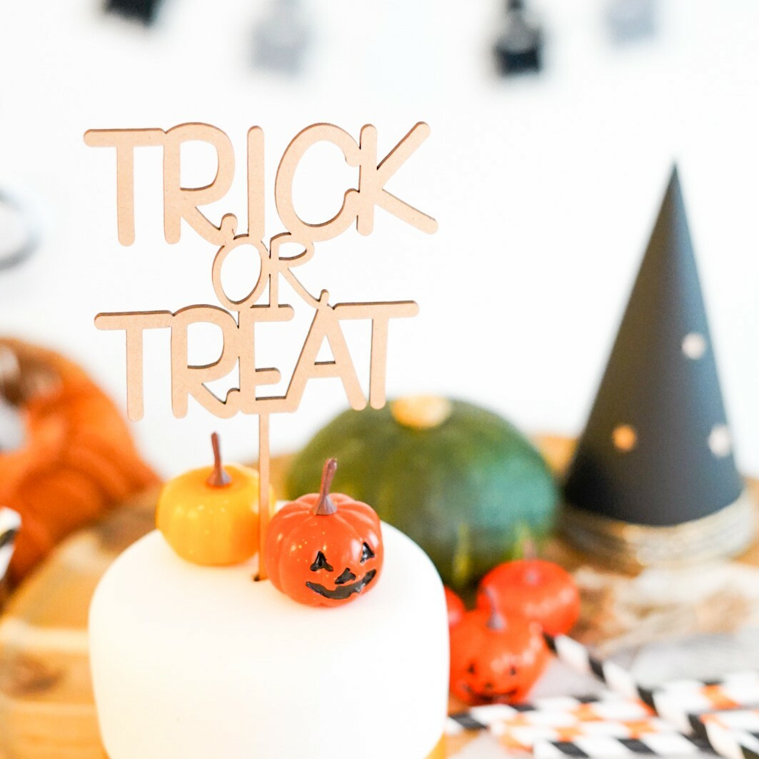 木製 〈 ハロウィンの飾りつけに 〉ハロウィン TRICK or TREAT ケーキ トッパー ピ...