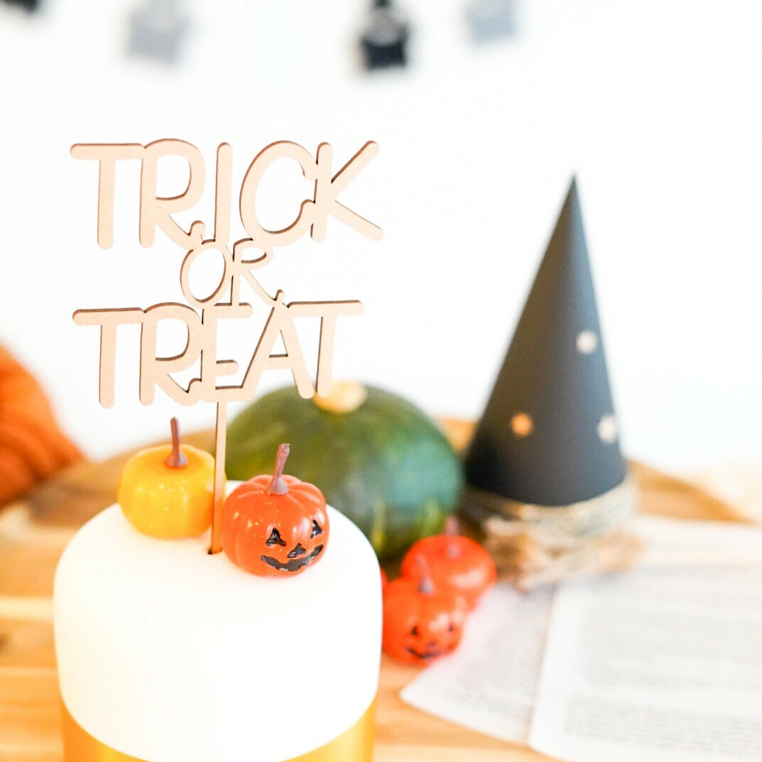 木製 〈 ハロウィンの飾りつけに 〉ハロウィン TRICK or TREAT ケーキ トッパー ピ...