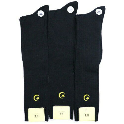 【送料無料】 スクール 36cm三日月刺繍 (23-25cm) (3足セット)みっとめるへん社