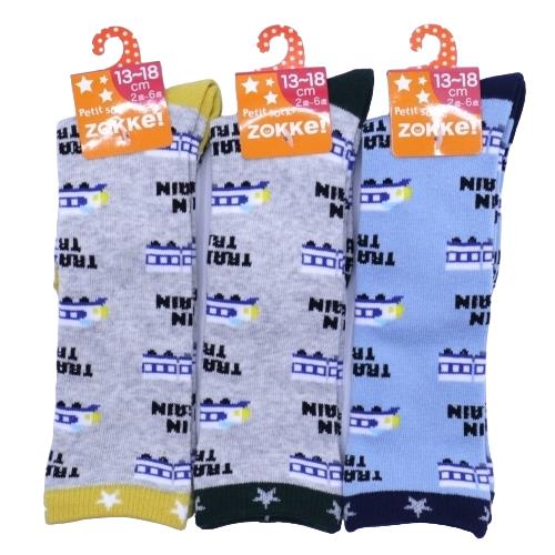 【送料無料】 グレーxクロ、ブルーxクロ、グレーイエロー(13-18cm)(2歳〜6歳)(TRAIN付)(3足セット)みっとめるへん社