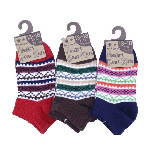 【P5倍！3/20 20時～3/26 1:59まで】【送料無料】 キッズ 幾何学1 (レッド・ブラウン・ネイビー) (13-18cm) (3足セット)みっとめるへん社