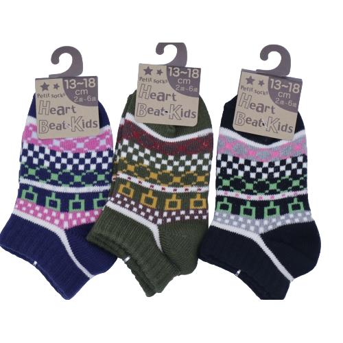 【P5倍！3/20 20時～3/26 1:59まで】【送料無料】 キッズ 幾何学2 (ネイビー・グリーン・ブラック) (13-18cm) (3足セット)みっとめるへん社