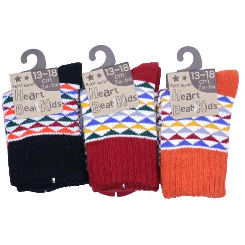 【送料無料】 キッズ 幾何学 (ブラック・レッド・オレンジ) (13-18cm) (3足セット)みっとめるへん社