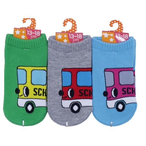 【P5倍！3/20 20時～3/26 1:59まで】【送料無料】 キッズ スクールバス (グリーン・グレー・ライトブルー) (13-18cm) (3足セット)みっとめるへん社