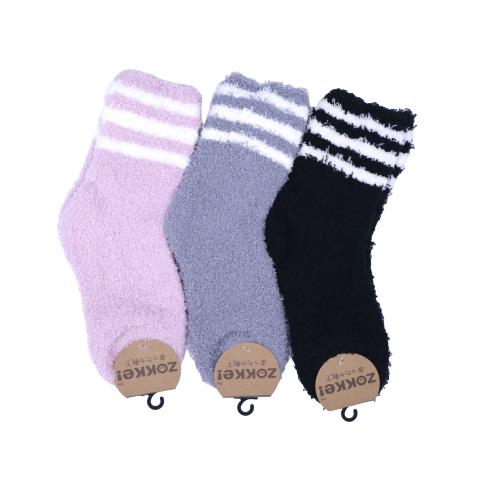 【P5倍！3/20 20時～3/26 1:59まで】【送料無料】 もこもこ_ライン (クルー18cm丈) (ブラック・グレー・ピンク) (23-25cm) (3足セット)みっとめるへん社