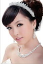 結婚式、花嫁アイテム、ブライダルアクセサリーのネックレス&ピアスorイヤリング&ティアラの3点ジュエリーセット ブライズメイド