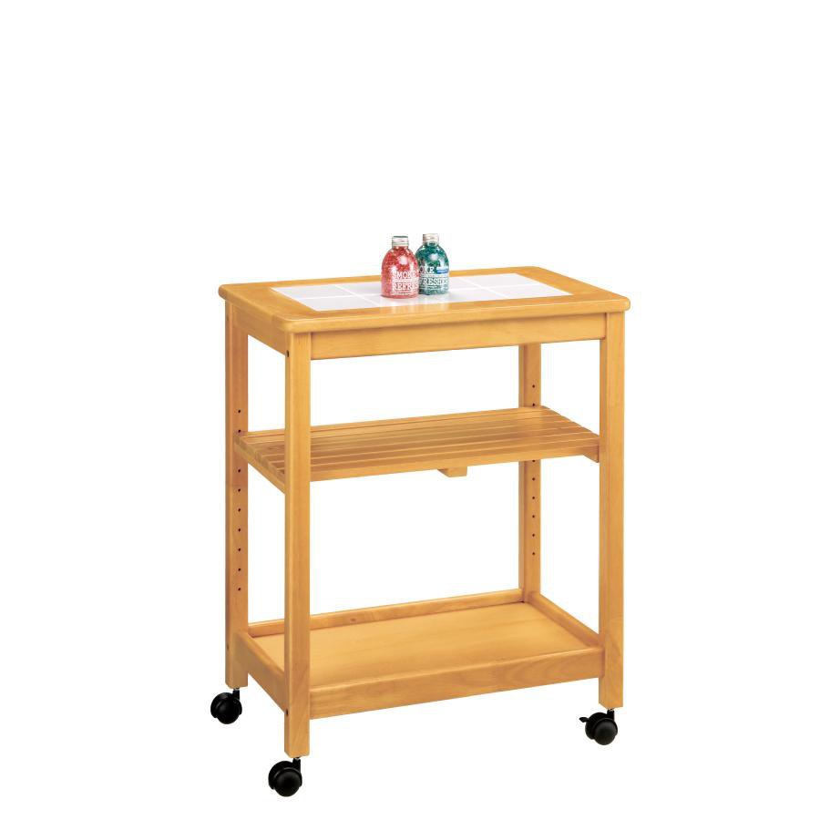 Rakuten - キッチンワゴン キャスター付き 木製 食器棚 キッチンカウンター 幅58cm 高さ70cm キッチンラック 天板タイル ナチュラル