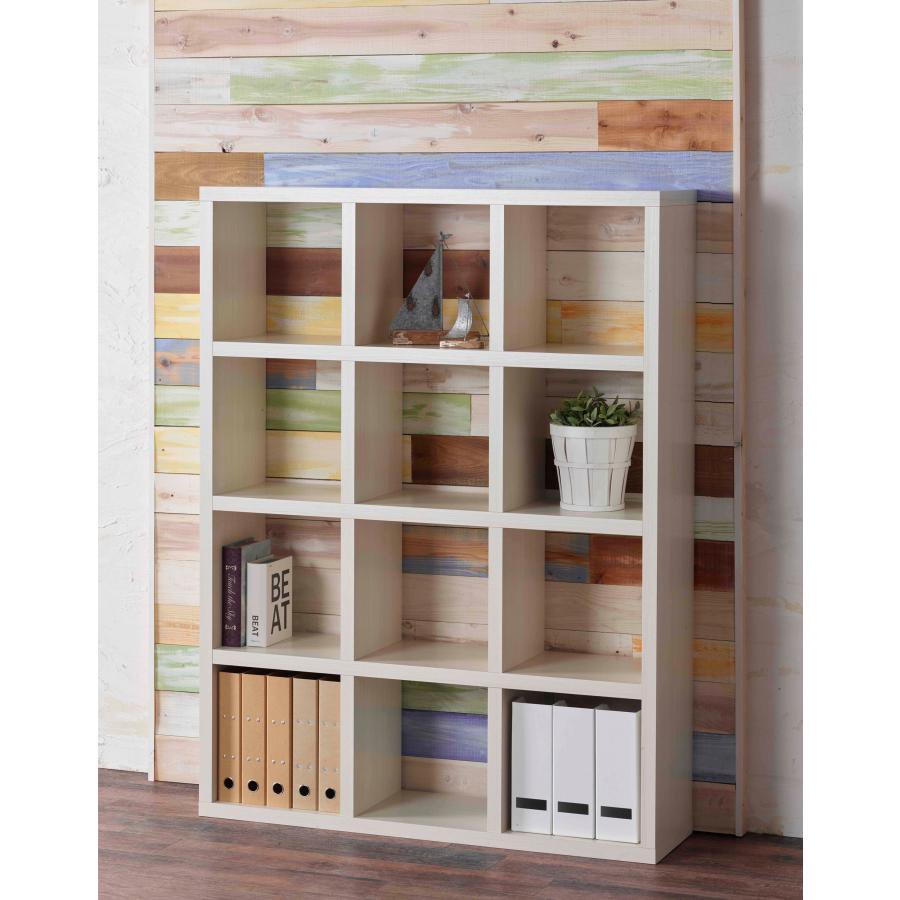 Rakuten - 本棚 書棚 棚 シェルフ 収納棚 オープンラック 間仕切り 両面シェルフ ホワイトウッド 3列4段 幅114cm 高さ151cm ラック 完成品 日本製