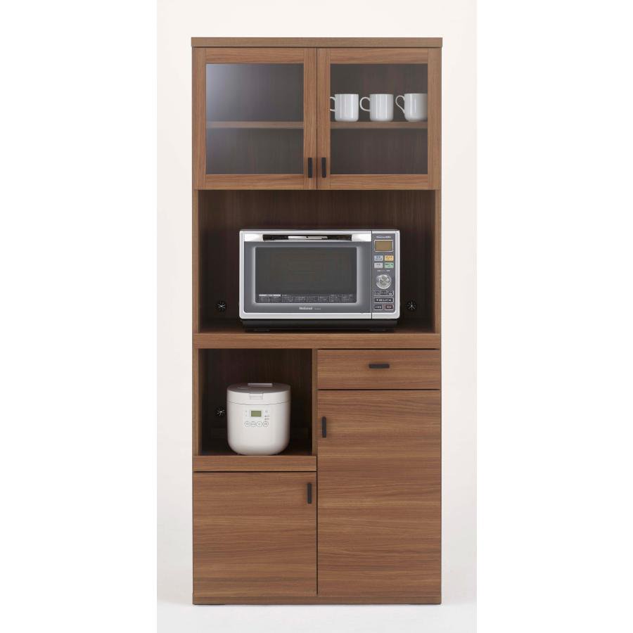 Rakuten - レンジ台 幅80cm 高さ180cm スマートキッチン リアルウォールナット キッチンボード ダイニングボード 家電 収納 食器棚 キッチン ダイニング キャビネット 棚