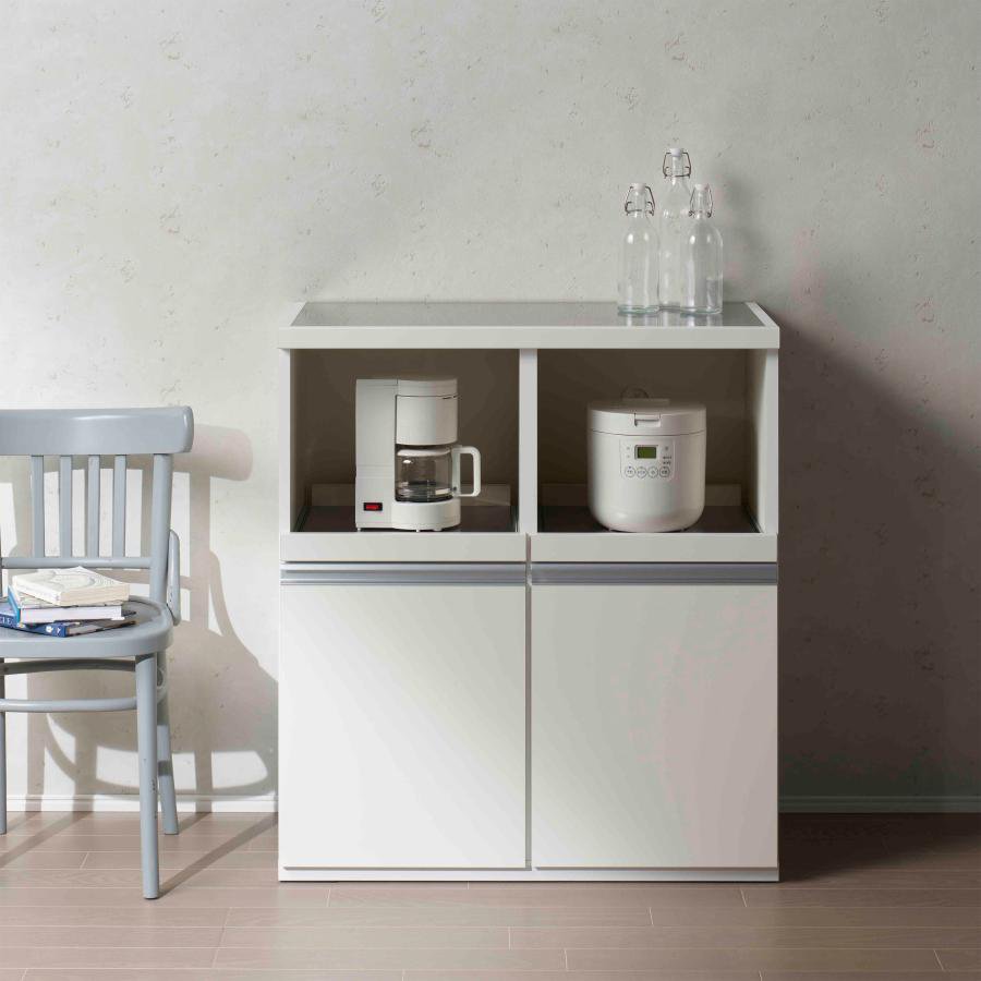 Rakuten - キッチンカウンター ステンレストップ レンジ台 スライド棚 引出し 幅85 完成品 日本製