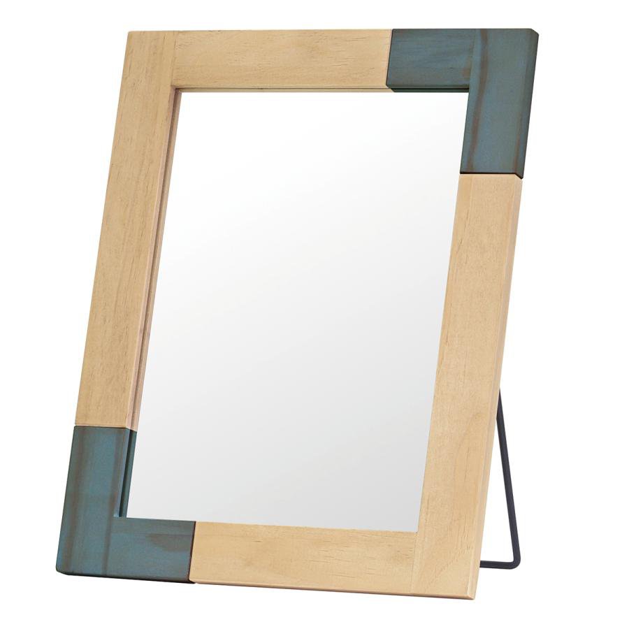 かぎかっこデザイン デスクミラー 幅30cm ブルー 卓上ミラー 卓上鏡 机用ミラー 机用鏡 メイク用鏡 化粧鏡 リビング メイクミラー デスクミラー 北欧 可愛い