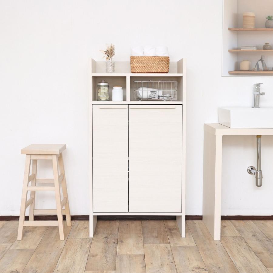 キャビネット ランドリー サニタリー 洗面所 リビング 収納 65 65cm 120 120cm 木製 可動棚 移動棚 隙間 ホワイト グレー 日本製 新生活 組立 [2]