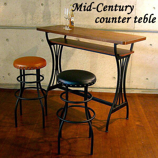 カウンターテーブル バーテーブル ハイテーブル オーク 木製 アイアン シンプル デスク 机 おしゃれ 収納付き 鉄脚 幅110cm 高さ87cm