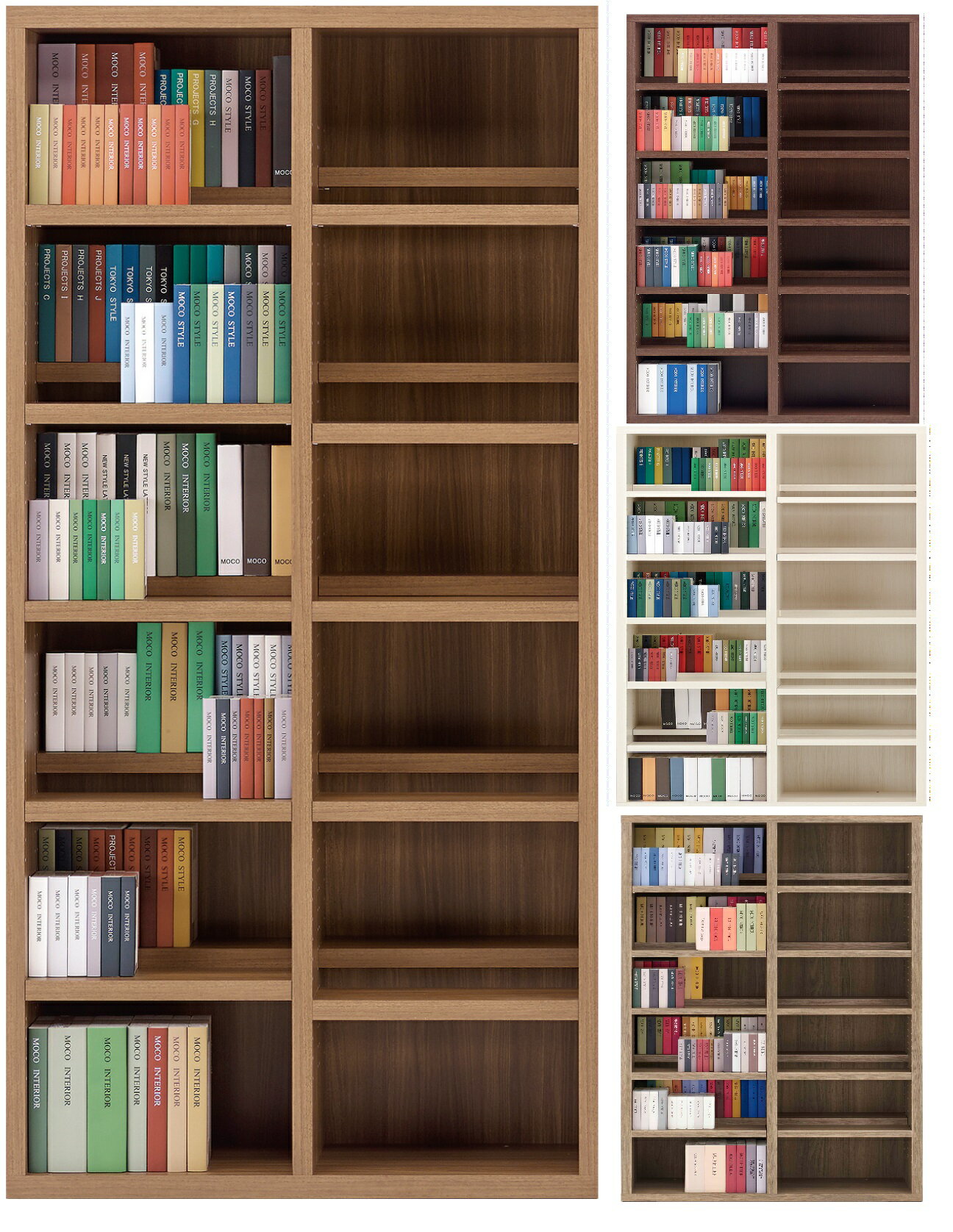 Rakuten - ツイン棚板本棚 シェルフ 幅90cm 高さ180cm ホワイト ブラウン グレージュ 収納棚 本棚 完成品 日本製 コミック 収納 ラック オープンラック 壁面収納