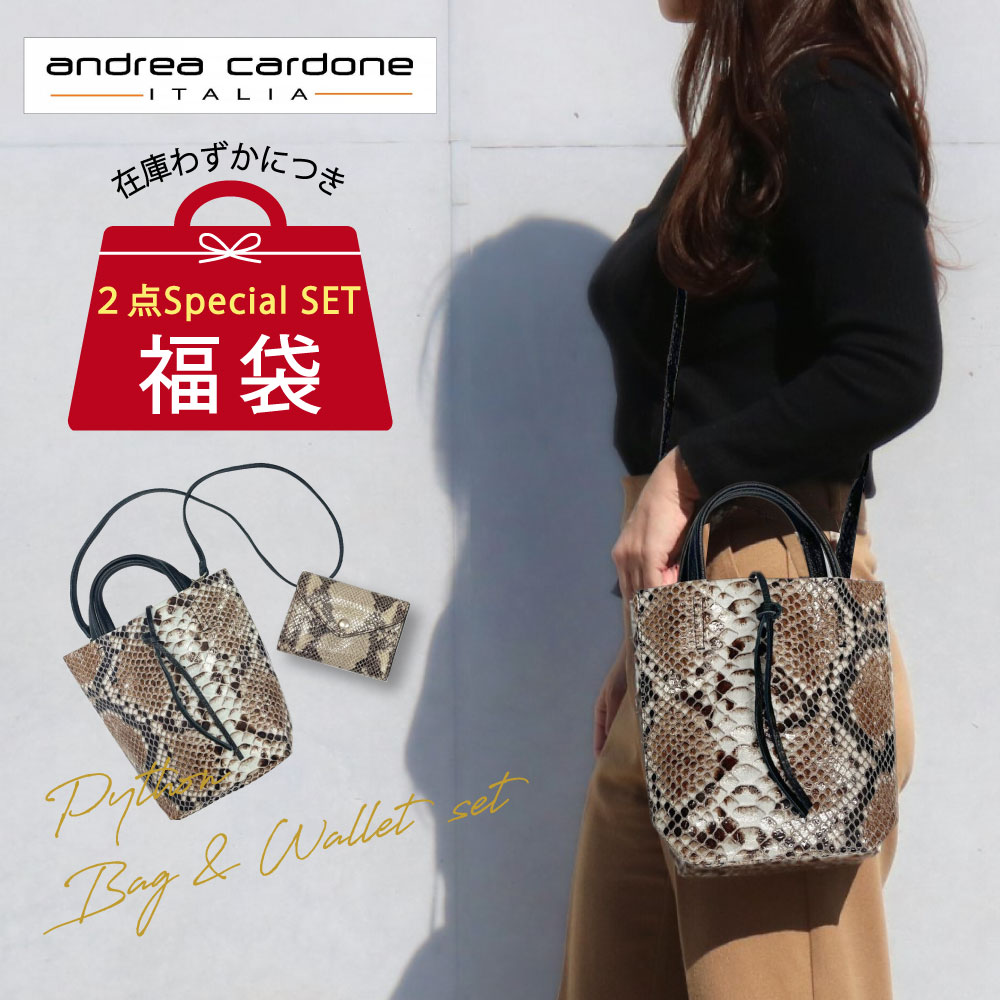 【Fashion THE SALE】【お得な福袋】 福袋 2025 andrea cardone アンドレアカルドネ バッグ 財布 2点セット 本革 パイソン柄 レディース ブランド ミニバッグ ショルダーバッグ レザー 蛇柄 型押し 2way 肩掛け 斜め掛け 折り財布 三つ折り イタリア製のサムネイル