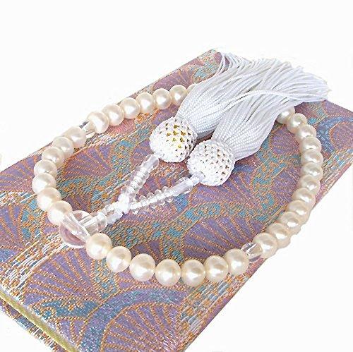 ［enyapearl］ 数珠 念珠 本真珠 淡水真珠 専用ケース付き 房の色 白 片手数珠 女性用 すべての宗派で使えます