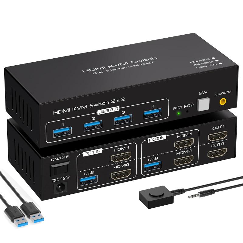 4K 60Hz USB3.0 HDMI KVM ؑ֊ fA j^[ 2PC L SW220 HDMI 22o ZN^[ 4USB |[g L[{[h }EX 蓮 XCb`[