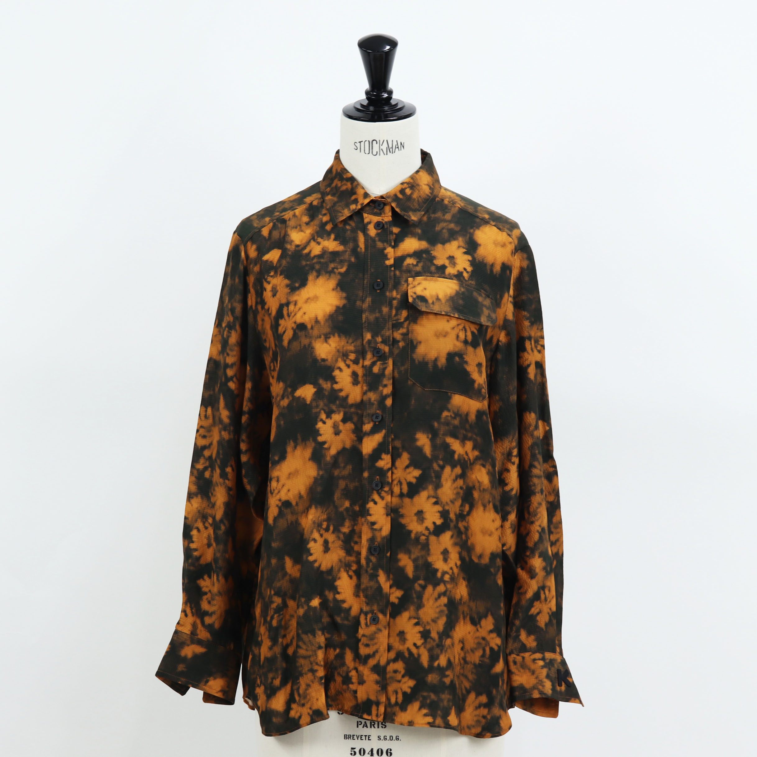 【新品】 ケンゾー KENZO FB62CH030528 17／PRINTED SOFT SHIRT フローラル シルク シャツ オレンジ ブラック プリント レディース