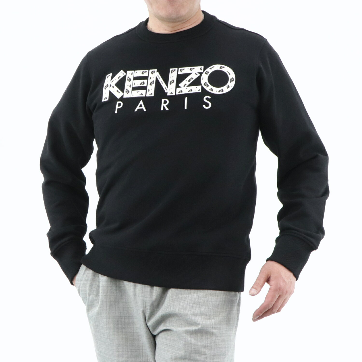 ケンゾー トレーナー メンズ 【新品】 ケンゾー KENZO トップス スウェット・トレーナー FA55SW0004MD 99 メンズ ブラック×ホワイト 刺繍 ロゴ クルーネック 丸首 コットン