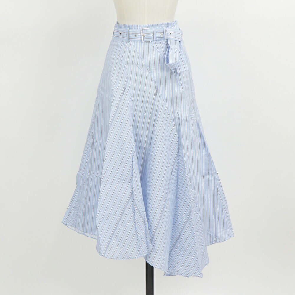  ジェイダブリューアンダーソン JW ANDERSON フレアスカート SK0010 PG0136 ASYMMETRIC BELTED PANELLED SKIRT レディース ライトブルー アシンメトリー ストライプ ロゴ 薄手 ベルト付き