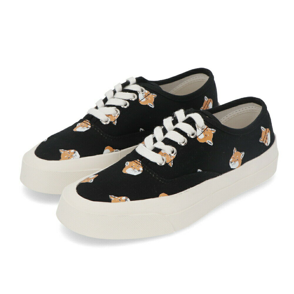  メゾン キツネ MAISON KITSUNE スニーカー ローカット DU04705WW9001 オールオーバー フォックスヘッド レース スニーカー ユニセックス ブラック キツネ プリント キャンバス ロゴ メンズ レディース