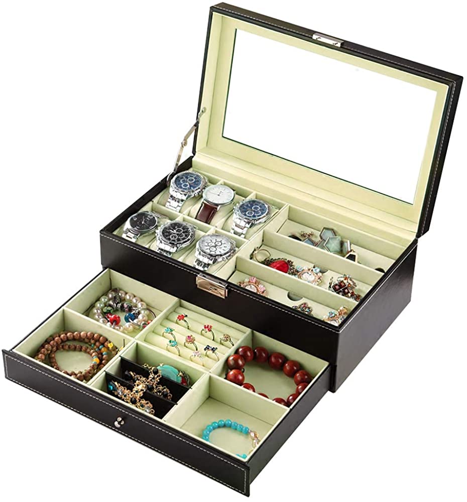 ウォッチ&ジュエリー&サングラス 2段式 腕時計収納ケース サングラス収納ボックス アクセサリー収納兼用