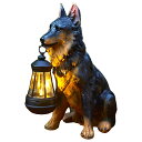 ソーラーライト付き屋外像、取り外し可能なランタン付き犬ガーデン彫刻、リアルなジャーマンシェパード犬樹脂像、フック付き、パティオ、庭、芝生、庭園、廊下用