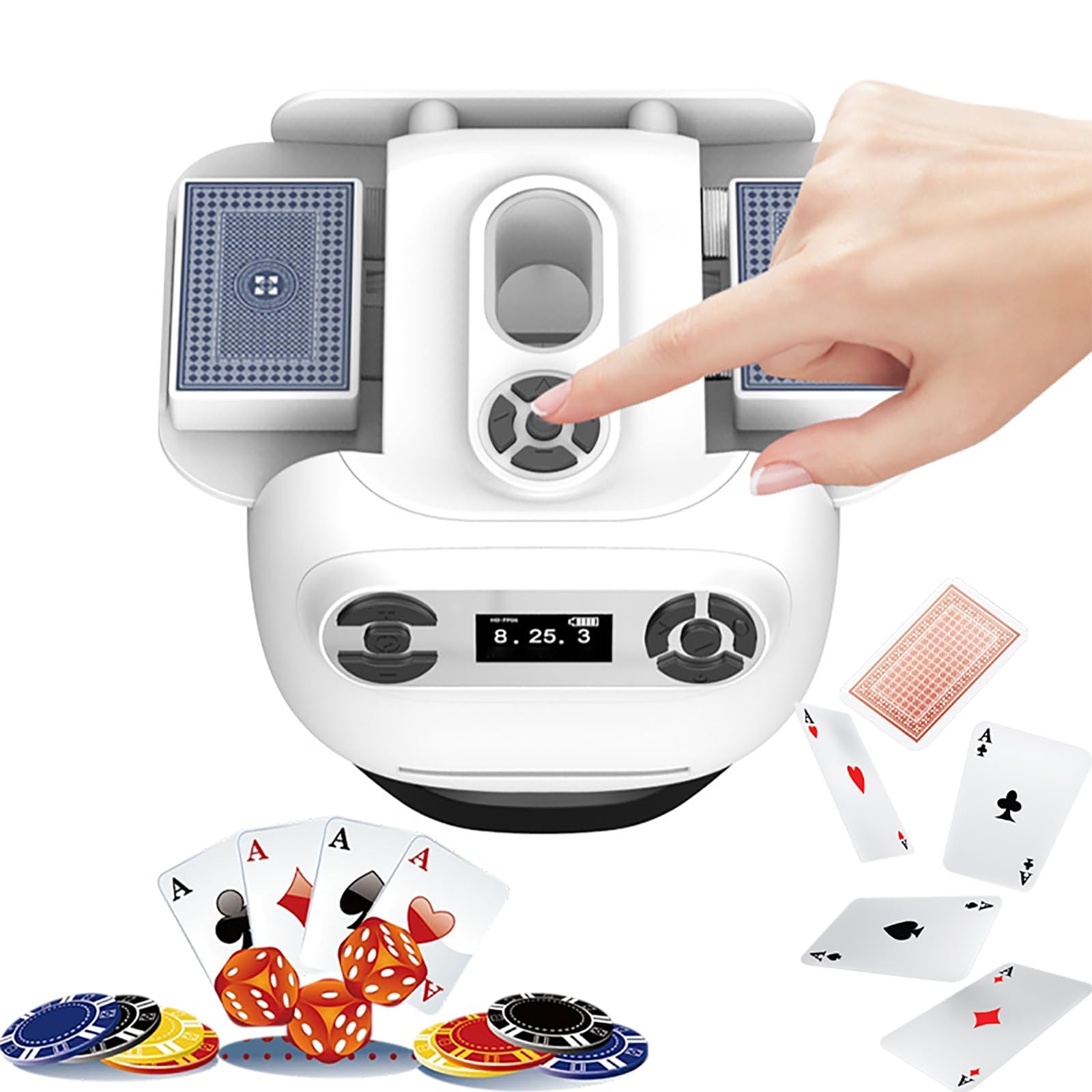 2-in-1 自動カードシャッフラー＆ディーラー 充電式2600mAh電動カードマシン、360°回転、ポーカー、テキサスホールデム＆ファミリーカードゲーム用