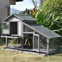 ウサギ ケージ 大型ウサギ小屋、2層式木製屋外ウサギハウス、漏れ防止引き出しトレイ、スロープ、防水屋根付き