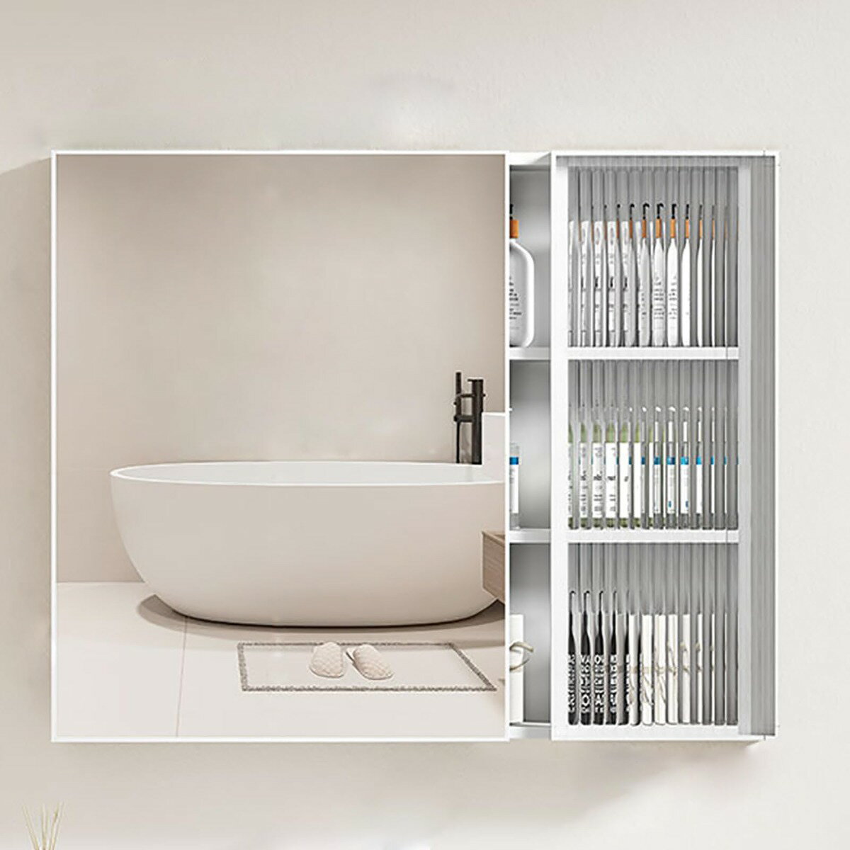 多機能壁掛けミラーキャビネット,浴室お風呂 鏡スマート調光機能付き,LED照明ミラーキャビネット洗面所..