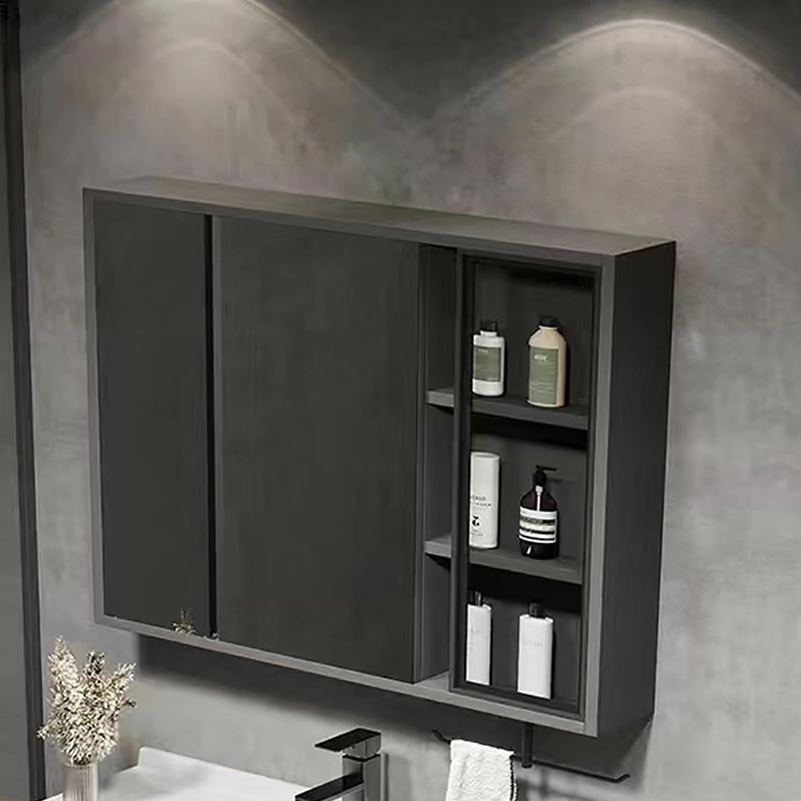 多機能壁掛けミラーキャビネット,浴室お風呂 鏡スマート調光機能付き,LED照明ミラーキャビネット洗面所..