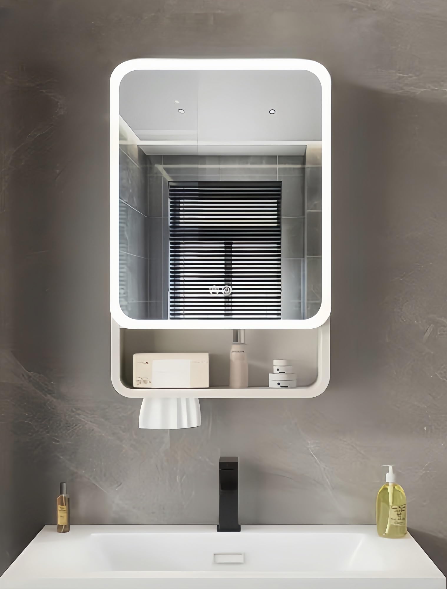 LED照明ミラーキャビネット 壁掛け鏡洗面化粧台 バスルームミラーキャビネット 多機能壁掛けミラーキャ..