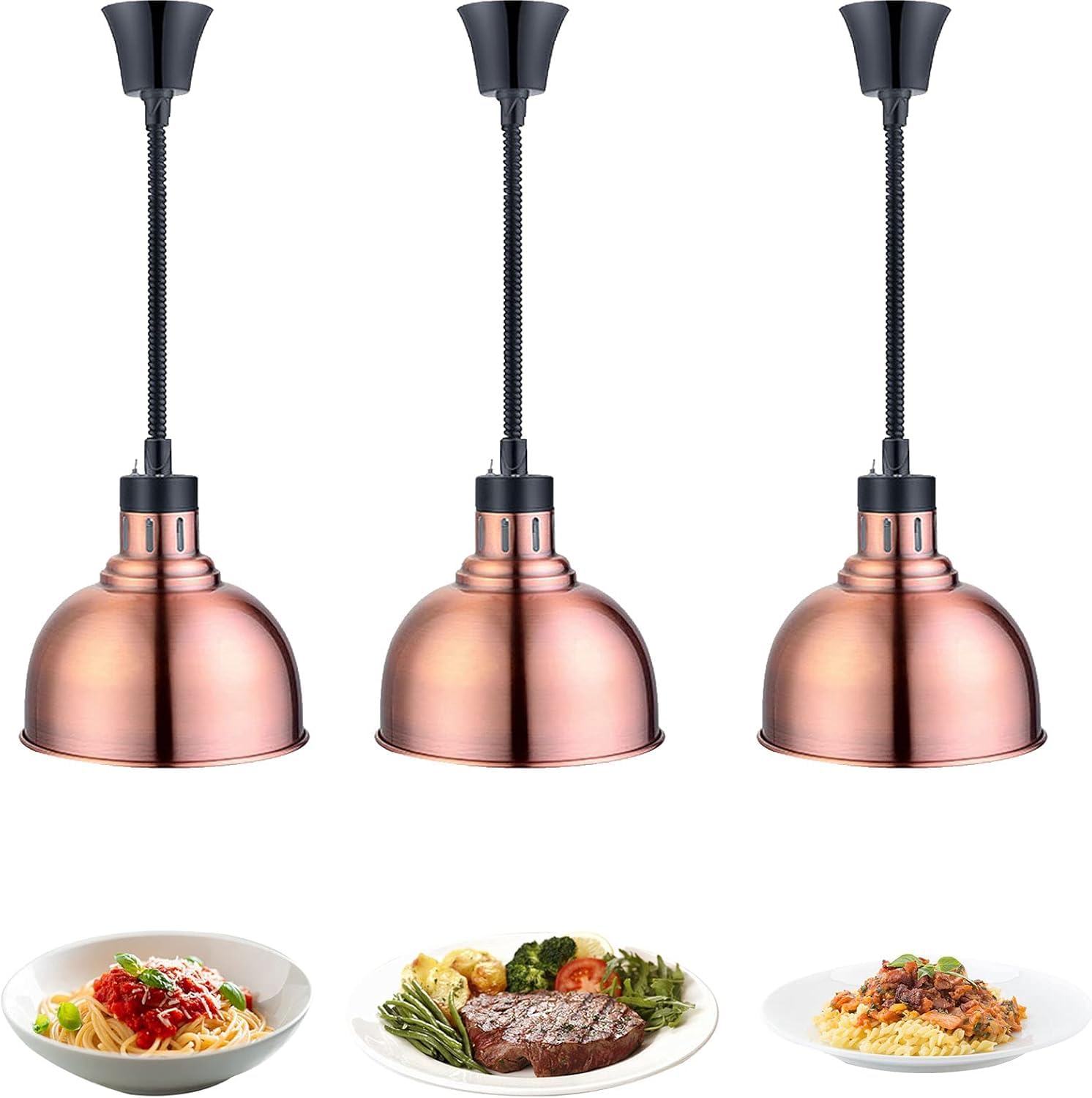 ビュッフェ ウォーマー、ランプウォーマー ヒートランプウォーマー ヒートランプ フードウォーマーシングルランプ 伸縮型60-180cm 食品加熱灯 食べ放題 レストランなど家庭用 業務用3pc Red copper 3PCS