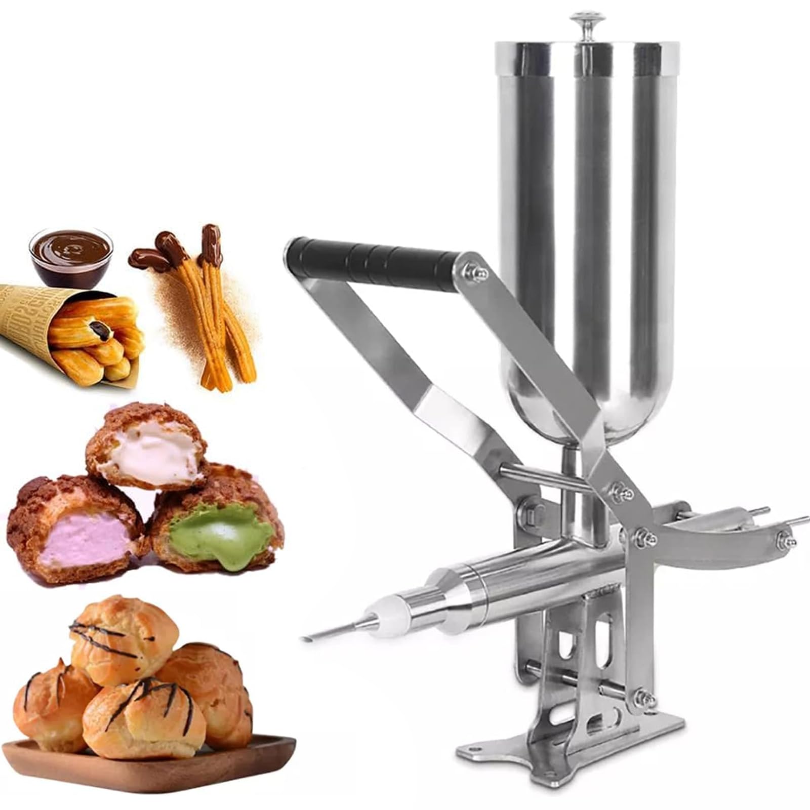 手動クリーム充填機 5L ドーナツ充填機 業務用 家庭用 ラテンフルーツ パン芯クリーム充填機 304ステンレス製 パフ充填用 チュロス チョコレート ジャム充填機 シュークリーム注入具マシン 食品工場 レストラン ベーカリー用 クリーム充填機(3)