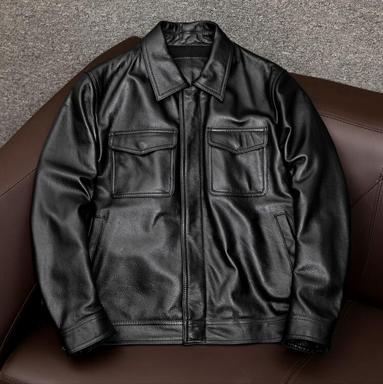 乐天商城 - レザージャケット 上品　本革 牛革　高級　ライダースジャケット 革ジャン S～6XL　秋冬　ブラック