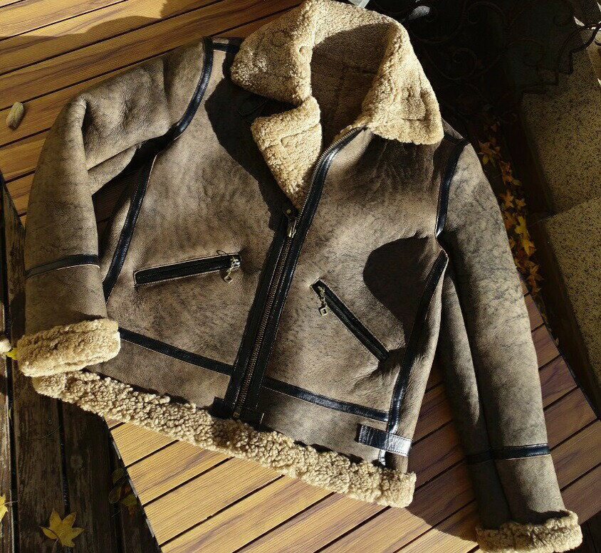 B-3 フライトジャケット ムートン 羊革 シープスキン 毛皮一体 天然革 コート メンズフ本革 防寒 S～XL(4.0)