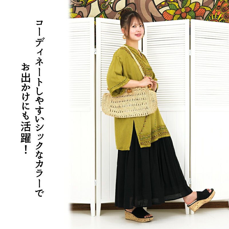 エンブロイダリー半袖プルオーバー トップス シャツ Tシャツ ブラウス ラウンドネック 丸首 刺繍 ストーンウォッシュ レーヨン お出かけ カジュアル ゆったり 大きいサイズ 全8色 amplace-10003213 アジアンマーケットプレイス サンプル画像3