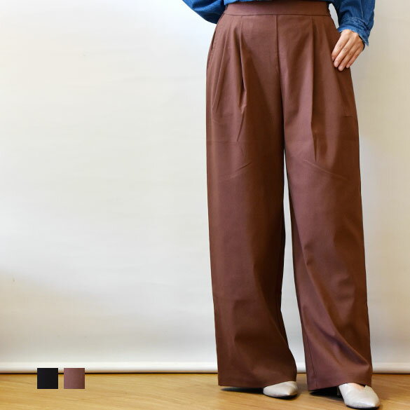 ププラ（PUPULA）綿麻ブレンド ツータック ワイドパンツ(pp007)(359028)