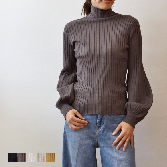 TOLNERA by PRIORITY（トルネラ）パフスリーブ ハイネック 長袖リブニット(pt007)(T66118PL)