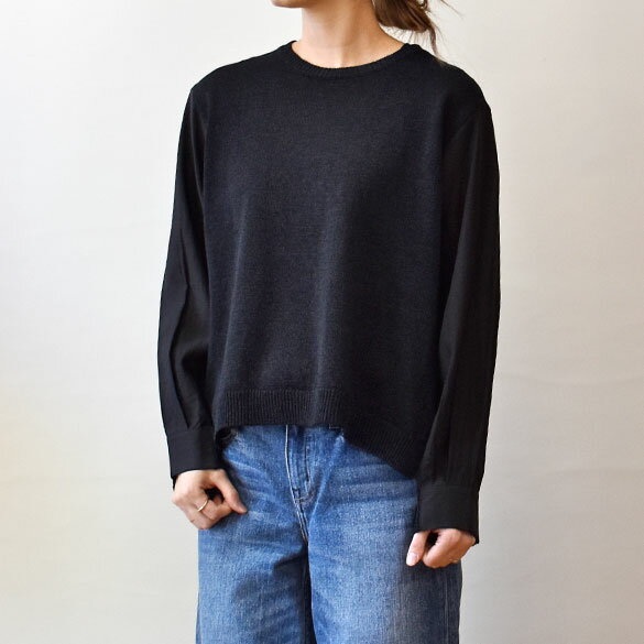 Maglia Plus（マリアプラス）ニット×布帛ドッキング バックギャザープルオーバー(mp005)(153014)