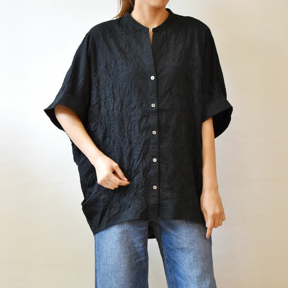 ププラ（PUPULA）ワッシャー加工 スキッパー 半袖ブラウス(pp047)(157121)