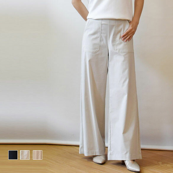 TOLNERA by PRIORITY（トルネラ）ウエストゴム ボタン ワイドパンツ(pt016)(T610610TM)