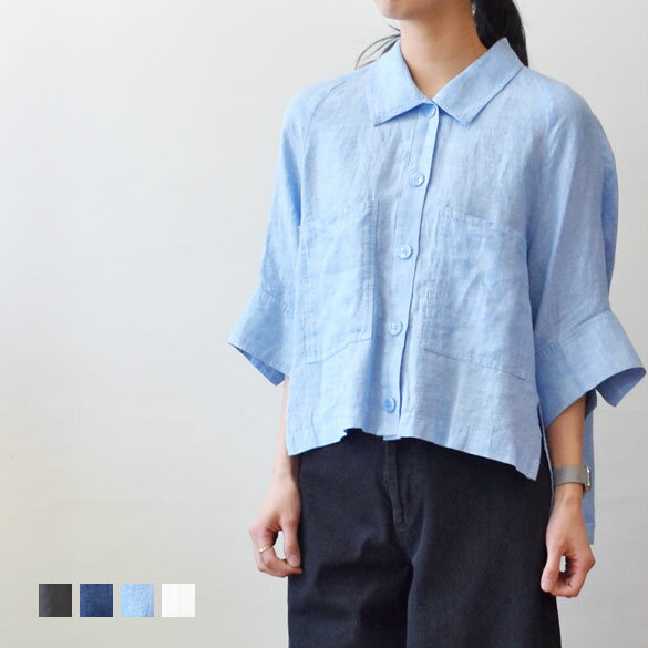 3-Quarter Sleeves - TOLNERA by PRIORITY（トルネラ）フレンチリネン ポケット付 六分袖ブラウス(pt006)(T61183MD)