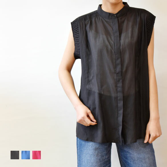 Sleeveless - CASA MUSIK（カーサムジーク）袖ぐりプリーツ ノースリーブブラウス(at051)(933124)