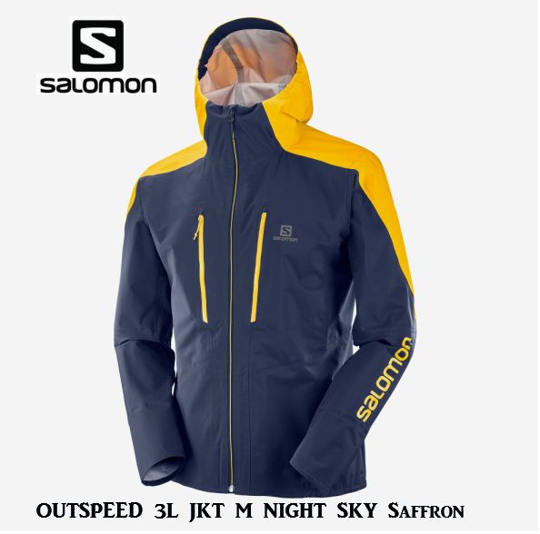 サロモン SALOMON OUTSPEED 3L JKT Men NIGHT SKY Saffron LC1063800 軽量 防水性 透湿 ジャケット