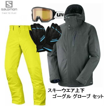 サロモン SALOMON FANTASY JKT L40360200 Forged Iron STORMPUNCH PANT L40443800 Sulphur Spring スキーウェア ゴーグル グローブ メンズセット