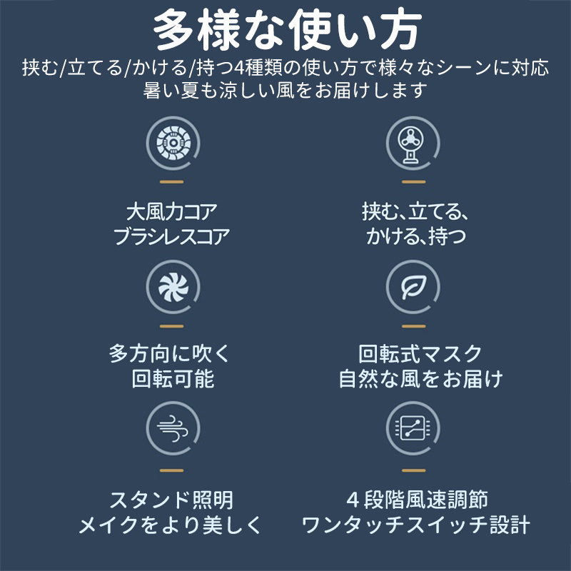 卓上ライト ハンディファン 扇風機 4段階調節 USB 充電式 自動回転式前ガード スタ...
