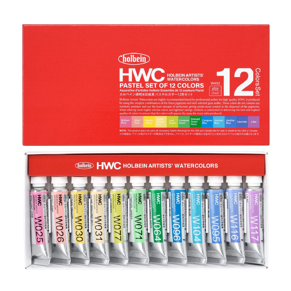 ★ホルベイン HOLBEIN / 透明水彩絵具 5ml W452 パステルカラー 12色セット / 絵の具セット えのぐセット 絵の具 えのぐ 水彩絵の具 絵具...